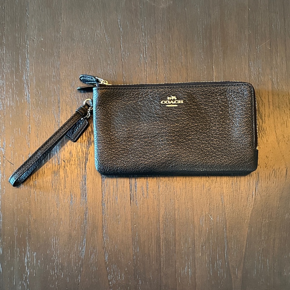 Coach Pebbled Black Leather Wristlet